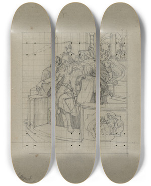 Triptych art skateboard deck of Moritz Von Schwind The King Of Thule by Moritz Von Schwind (1804-1871)