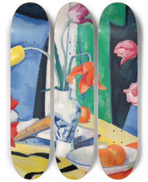 Triptych art skateboard deck of Samuel John Peploe Still Life With Tulips_2 by Samuel John Peploe (1871-1935)