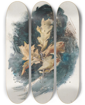 Triptych art skateboard deck of John Ruskin Study Of An Oak Leaf by John Ruskin (1819-1900)
