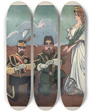 Triptych art skateboard deck of Frank Arthur Nankivell Unconditional Surrender by Frank Arthur Nankivell (1869-1959)
