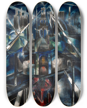 Triptych art skateboard deck of Joseph Stella Brooklynbridge by Joseph Stella (1877-1946)