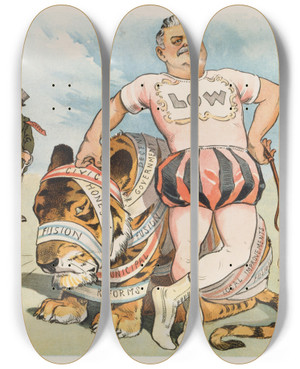 Triptych art skateboard deck of John Samuel Pughe A Tidy Job But by John Samuel Pughe (1870-1909)