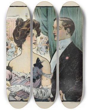 Triptych art skateboard deck of Samuel Ehrhart The Feminine View by Samuel Ehrhart (1862-1937)
