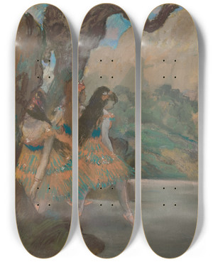 Triptych art skateboard deck of Edgar Degas Ballet Dancers by Edgar Degas (1834-1917)