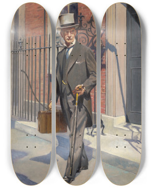 Triptych art skateboard deck of Samuel Johnson Woolf Neville Chamberlain_2 by Samuel Johnson Woolf (1880-1948)