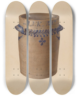 Triptych art skateboard deck of Joseph Goldberg Stoneware Jar by Joseph Goldberg