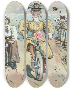 Triptych art skateboard deck of Charles Jay Taylor Pride And Humility by Charles Jay Taylor (1855-1929)