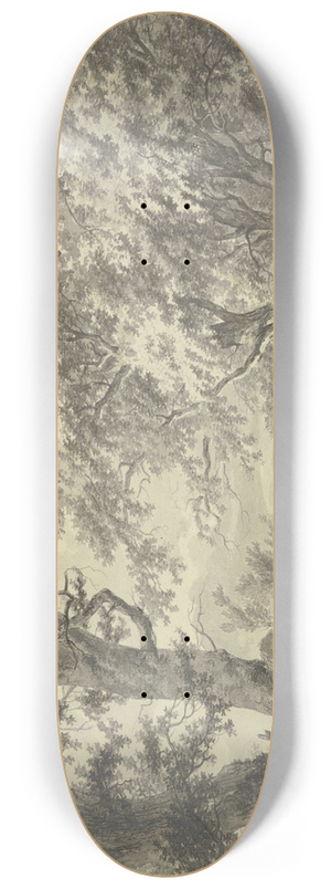 Hermanus van Brussel - Weg in den Wald, am Weg ein Gatterzaun und ein Bauernwagen mit zwei Pferden 8.25 inch art skate deck