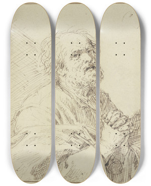 Triptych art skateboard deck of Matthys Van Den Bergh Saint Peter Praying by Matthys van den Bergh (1617-1687)