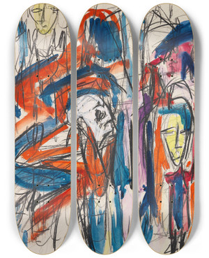 Triptych art skateboard deck of Albert Mller Ohne Titel by Albert Muller (1897-1926)