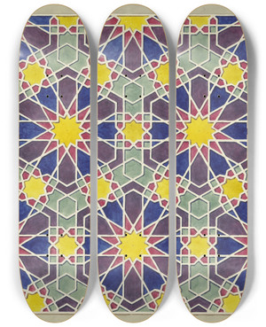 Triptych art skateboard deck of Friedrich Maximilian Hessemer Bemalte Holzvertfelung Aus Einer Moschee In Kairo by Friedrich Maximilian Hessemer (1800-1860)