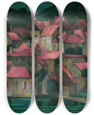 Triptych art skateboard deck of Maximilian Reinitz Rote Dcher by Maximilian Reinitz (1872-1935)
