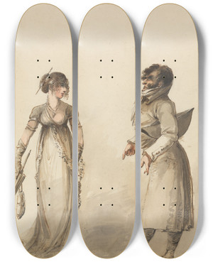 Triptych art skateboard deck of James Hook A Regency Pair by James Hook (1772-1828)