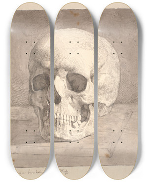 Triptych art skateboard deck of Johan Thomas Lundbye Kranium Set Forfra by Johan Thomas Lundbye (1818-1848)