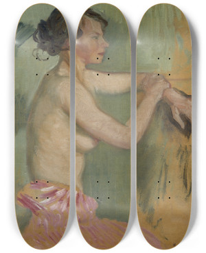 Triptych art skateboard deck of Helmer Osslund Study Of A Model by Helmer Osslund (1866-1938)