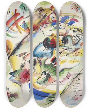 Triptych art skateboard deck of Wassily Kandinsky Draft For Trumerische Improvisation by Wassily Kandinsky (1866-1944)