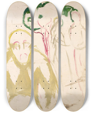 Triptych art skateboard deck of Edvard Munch Jealousy Motif by Edvard Munch (1863-1944)