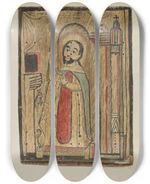 Triptych art skateboard deck of Ranka S Woods Retablos by Ranka S Woods