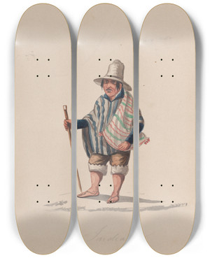Triptych art skateboard deck of Francisco Fierro A Peruvian Man by Francisco Fierro (1807-1879)