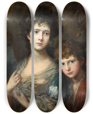 Triptych art skateboard deck of Thomas Gainsborough Elizabeth And Thomas Linley by Thomas Gainsborough (1727-1788)