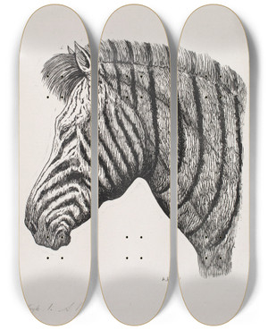 Triptych art skateboard deck of Alexander Blom Hoved Af En Zebra_1 by Alexander Blom (1859-1933)