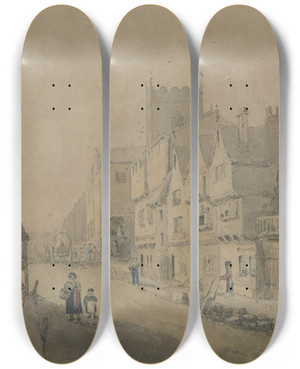 Triptych art skateboard deck of John Glover Street Scene by John Glover (1767-1849)