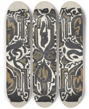 Triptych art skateboard deck of Carel Adolph Lion Cachet Decoratief Ontwerp En Schets Van Het Front Timpaan Van Het Koninklijk Paleis Te Amsterdam by Carel Adolph Lion Cachet (1864-1945)
