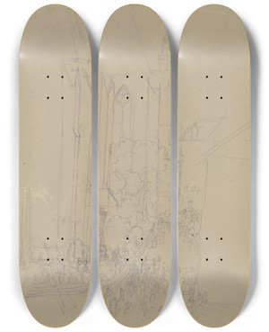 Triptych art skateboard deck of Bertel Thorvaldsen Entwurf Eines Grabmals Fr Johann Philipp Bethmannhollweg by Bertel Thorvaldsen (1770-1844)