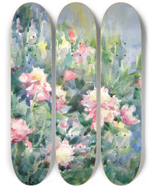 Triptych art skateboard deck of Bertha Eversfield Perrie Untitled Flowers_2 by Bertha Eversfield Perrie (1868-1921)