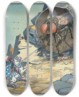 Triptych art skateboard deck of Frank Arthur Nankivell Saint Sam And The Dragon by Frank Arthur Nankivell (1869-1959)
