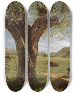 Triptych art skateboard deck of Pierre Jean Boquet Pollard Willow by Pierre Jean Boquet (1751-1817)