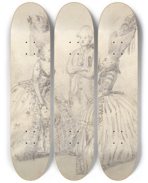 Triptych art skateboard deck of Nathaniel Dance Holland The Introduction by Nathaniel Dance Holland (1735-1811)