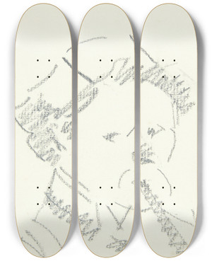 Triptych art skateboard deck of Edvard Weie Selvportrt Med Fljte by Edvard Weie (1879-1943)