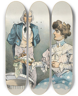Triptych art skateboard deck of Udo Keppler The Easter Hat by Udo Keppler (1872-1956)