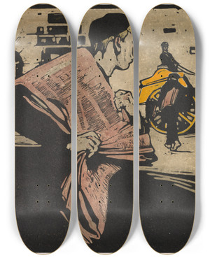 Triptych art skateboard deck of William Nicholson Newsboy_2 by William Nicholson (1872-1949)
