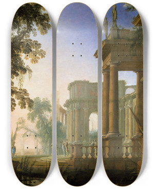 Triptych art skateboard deck of Henri Mauperch Jephthah And His Daughter by Henri Mauperche (1602-1686)