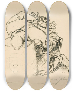 Triptych art skateboard deck of Lovis Corinth Gefesselte Figur Ev Isaak by Lovis Corinth (1858-1925)