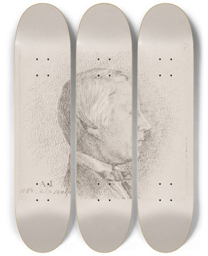 Triptych art skateboard deck of August Jerndorff Fuldmgtig Anton Lv Petersen by August Jerndorff (1846-1906)