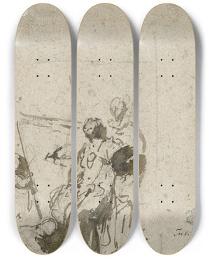 Triptych art skateboard deck of Jacob De Wit De Schilderkunst by Jacob de Wit (1695-1754)