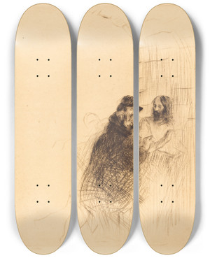 Triptych art skateboard deck of Jeanlouis Forain The Meeting Under The Arch Second Plate by Jean Louis Forain (1852-1931)