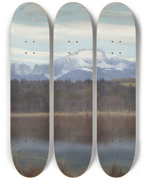 Triptych art skateboard deck of Michael Licklederer Kampenwand Mit Simssee by Michael Licklederer (1863-1948)