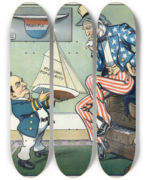 Triptych art skateboard deck of Louis Glackens The Same Old Model by Louis Glackens (1866-1933)