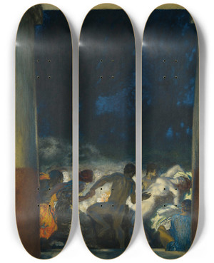 Triptych art skateboard deck of Franz Von Stuck Bacchanal by Franz Von Stuck (1863-1928)