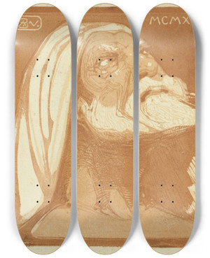 Triptych art skateboard deck of Bernard Willem Wierink Profetenkop by Bernard Willem Wierink (1856-1939)