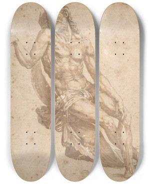 Triptych art skateboard deck of Bartolomeo Neroni Study For Christ In The Entombment by Bartolomeo Neroni (1505-1571)