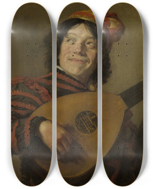 Triptych art skateboard deck of After Frans Hals The Lute Player by After Frans Hals (1582-1666)