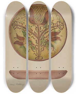 Triptych art skateboard deck of Aaron Fastovsky Pa German Plate_5 by Aaron Fastovsky