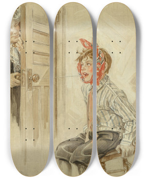 Triptych art skateboard deck of Frank Xavier Leyendecker Loose Tooth by Frank Xavier Leyendecker (1876-1924)