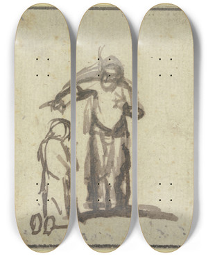 Triptych art skateboard deck of Samuel Van Hoogstraten Samuel Anointing David by Samuel Van Hoogstraten (1627-1678)