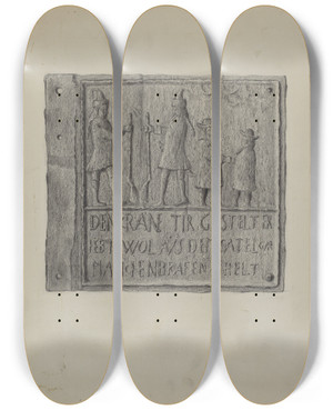 Triptych art skateboard deck of Roy Weber Pa German Stove Plate_3 by Roy Weber